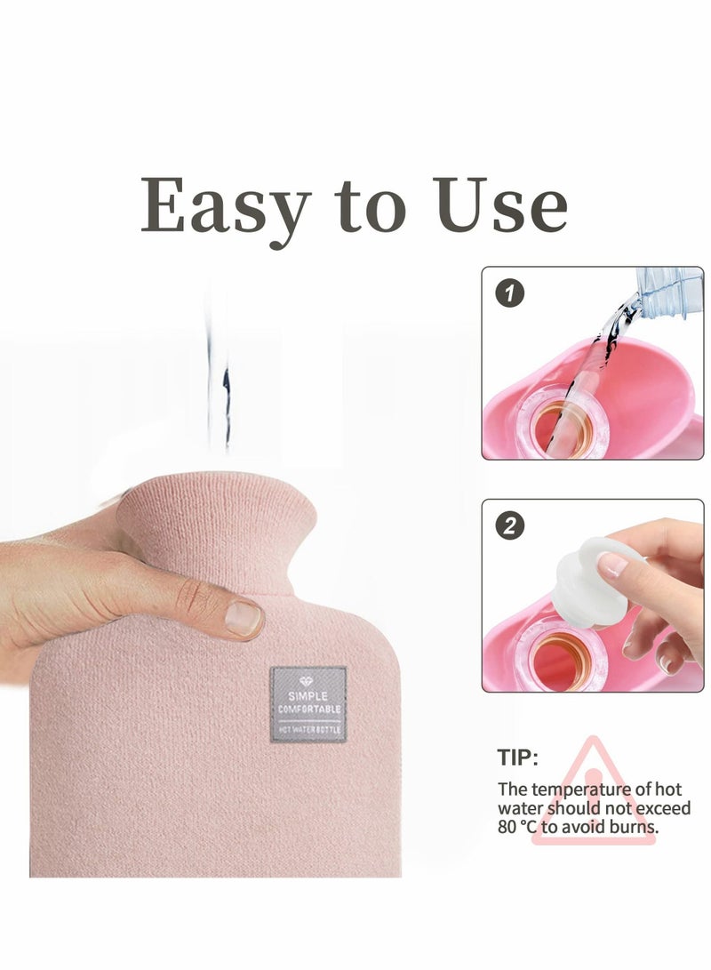 1L Hot Water Bottle with Knitted Cover Large Capacity Bag Removable and Washable Soft