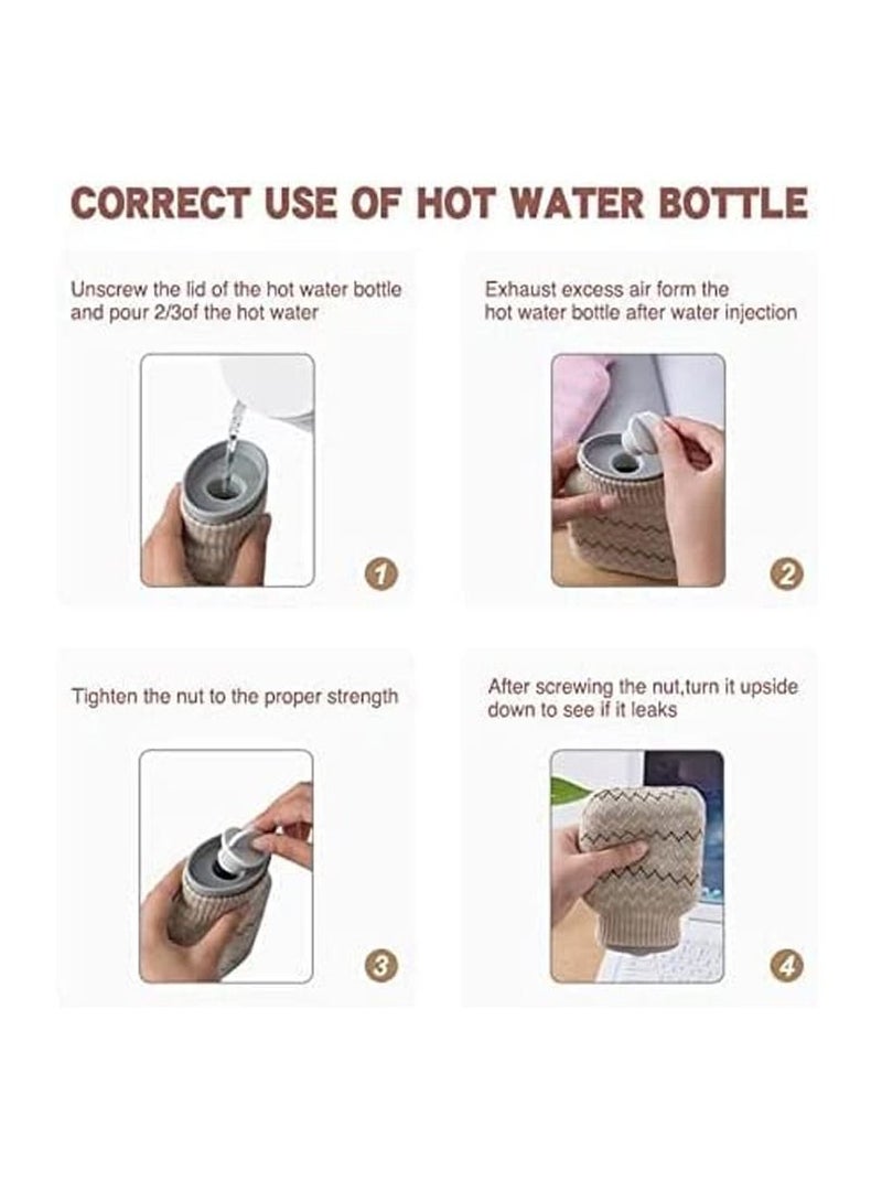 Hot Water Pouch with Knit Cover Heating Water Filled Warm Water Bag Light Gray