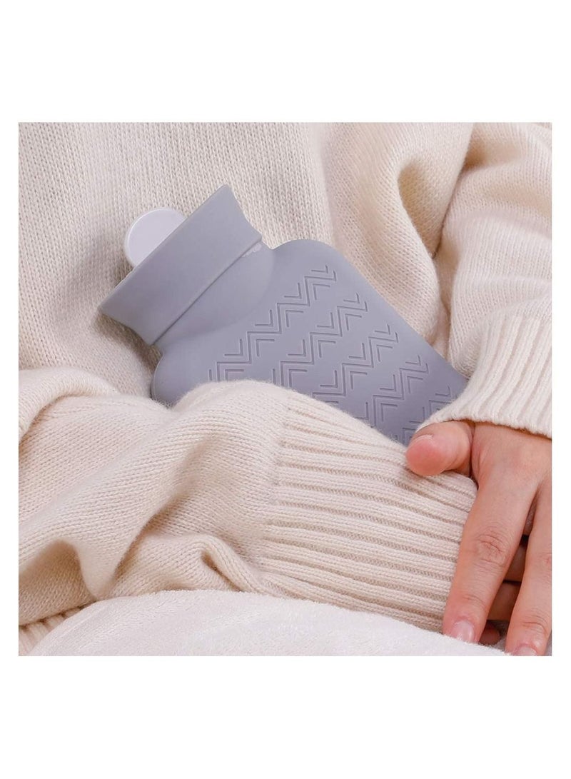 Hot Water Pouch with Knit Cover Heating Water Filled Warm Water Bag Light Gray