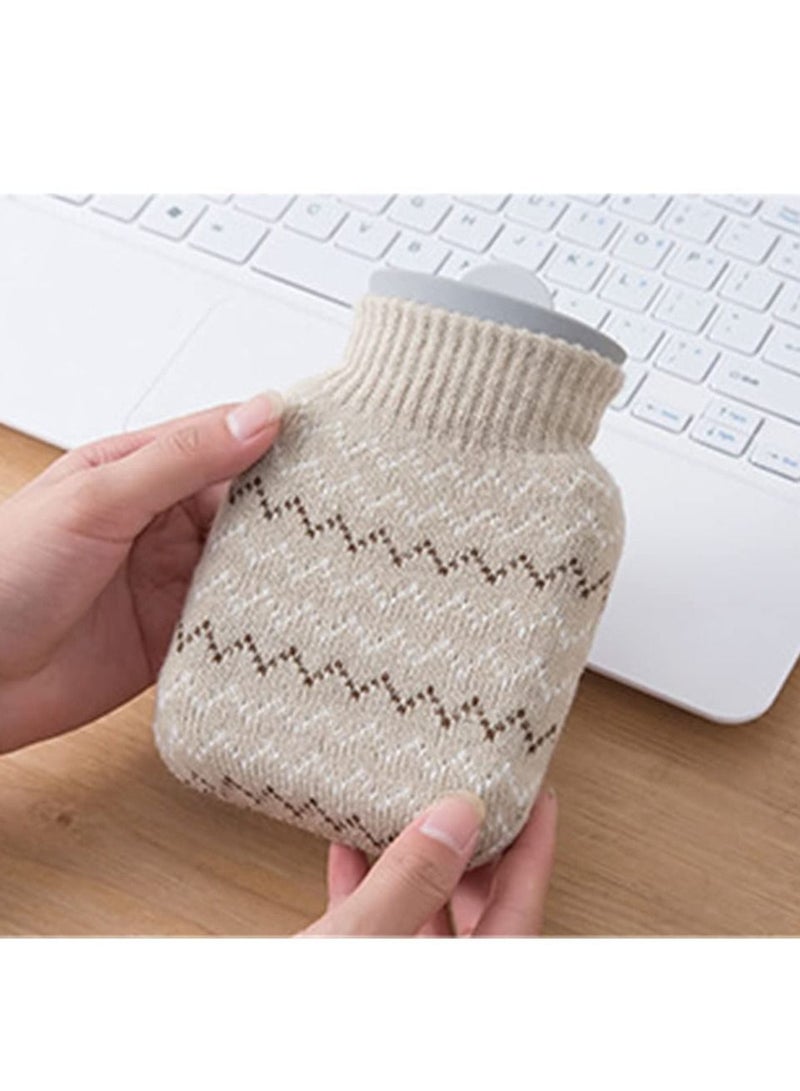 Hot Water Pouch with Knit Cover Heating Water Filled Warm Water Bag Light Gray