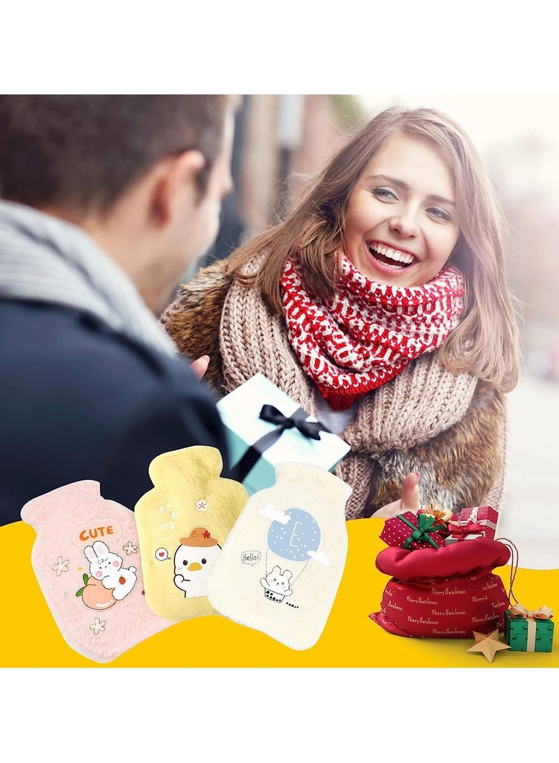 3Pack Mini Hot Water Bottles with Soft Cover Cute Plush Bag Bottle for Neck Shoulder Pain Relief and Hand Feet Warmer Menstrual Cramps Compress Cold Therapy