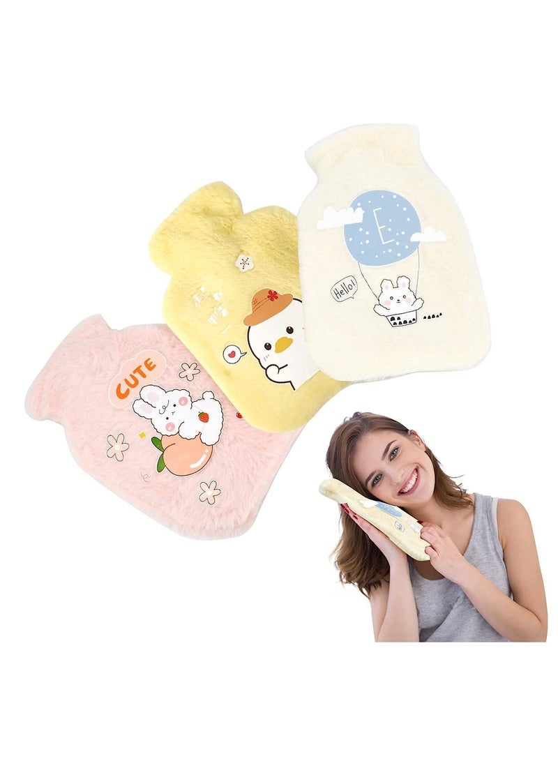 3Pack Mini Hot Water Bottles with Soft Cover Cute Plush Bag Bottle for Neck Shoulder Pain Relief and Hand Feet Warmer Menstrual Cramps Compress Cold Therapy