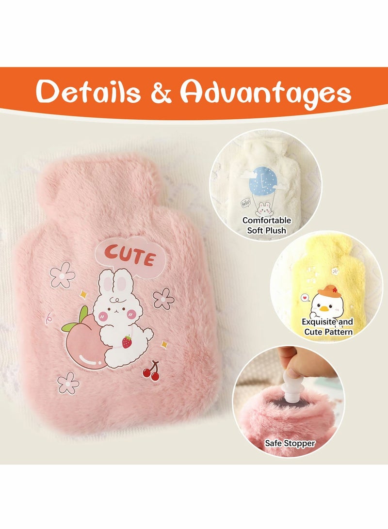 3Pack Mini Hot Water Bags with Soft Cover Cute Plush Bag Bottle for Neck Shoulder Pain Relief and Hand Feet Warmer Menstrual Cramps Compress Cold Therapy