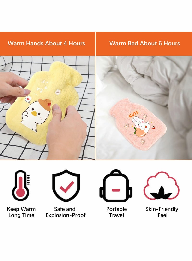 3Pack Mini Hot Water Bags with Soft Cover Cute Plush Bag Bottle for Neck Shoulder Pain Relief and Hand Feet Warmer Menstrual Cramps Compress Cold Therapy