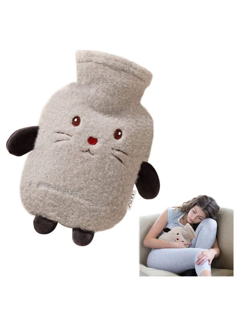 Hot Water Bottle Set with Cover 1L Soft Fluff Small Hot Water Bottle Washable Lamb Wool Hot Water Bag for Back Neck Waist Legs,Children Baby Adult The Best Winter Gifts Gray