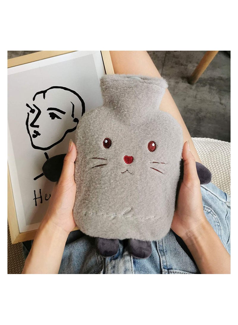 Hot Water Bottle Set with Cover 1L Soft Fluff Small Hot Water Bottle Washable Lamb Wool Hot Water Bag for Back Neck Waist Legs,Children Baby Adult The Best Winter Gifts Gray