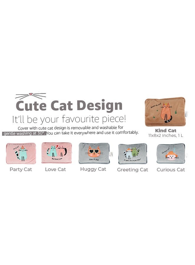 Curious Cat Electric Hot Water Bottle with Soft Cover Rechargable Hot Water Bag for Pain Relief