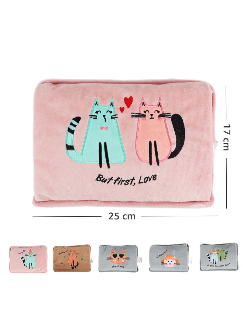 Love Cat Electric Hot Water Bottle with Soft Cover Rechargable Hot Water Bag for Pain Relief