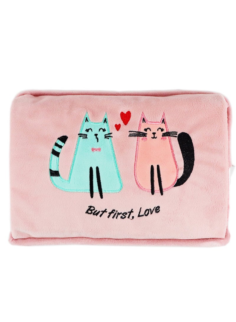 Love Cat Electric Hot Water Bottle with Soft Cover Rechargable Hot Water Bag for Pain Relief