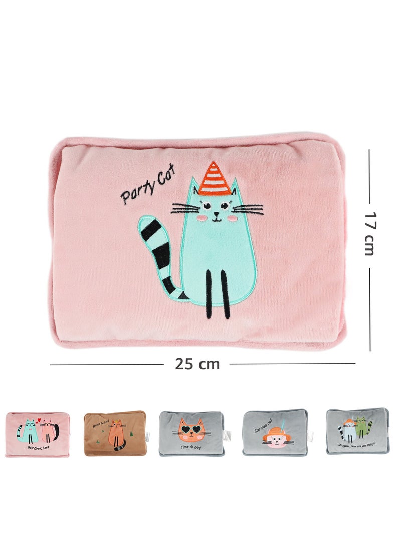 Party Cat Electric Hot Water Bottle with Soft Cover Rechargable Hot Water Bag for Pain Relief