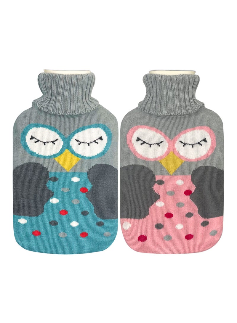 2 Pcs Hot Water Bottles with Removable Knitted Cover 2L Washable Comfortable Natural Rubber Warm Bag for Neck and Shoulders Back Legs Waist Foot Bed Warmer Pain Relief Cold Therapy