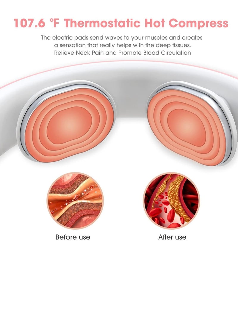 Electric Pulse Neck Massager Cordless, Intelligent with Heat, 3 Modes 15 Levels Deep Tissue Trigger Point for Pain Relief and Relax at Office, Home, Travel, Car