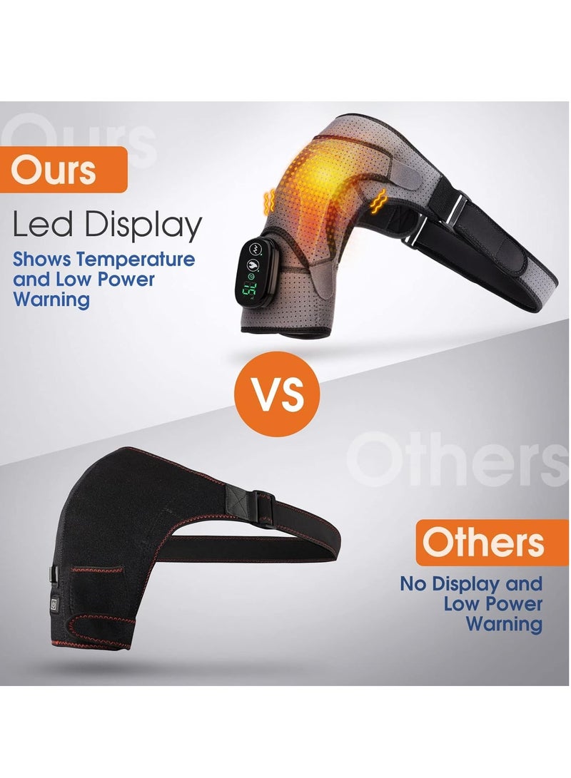 Heated Shoulder Wrap with Vibration, Cordless Heating Pad, Massage Braces for Left Right Shoulder, 3 Vibration and Temperature Settings, LED Display