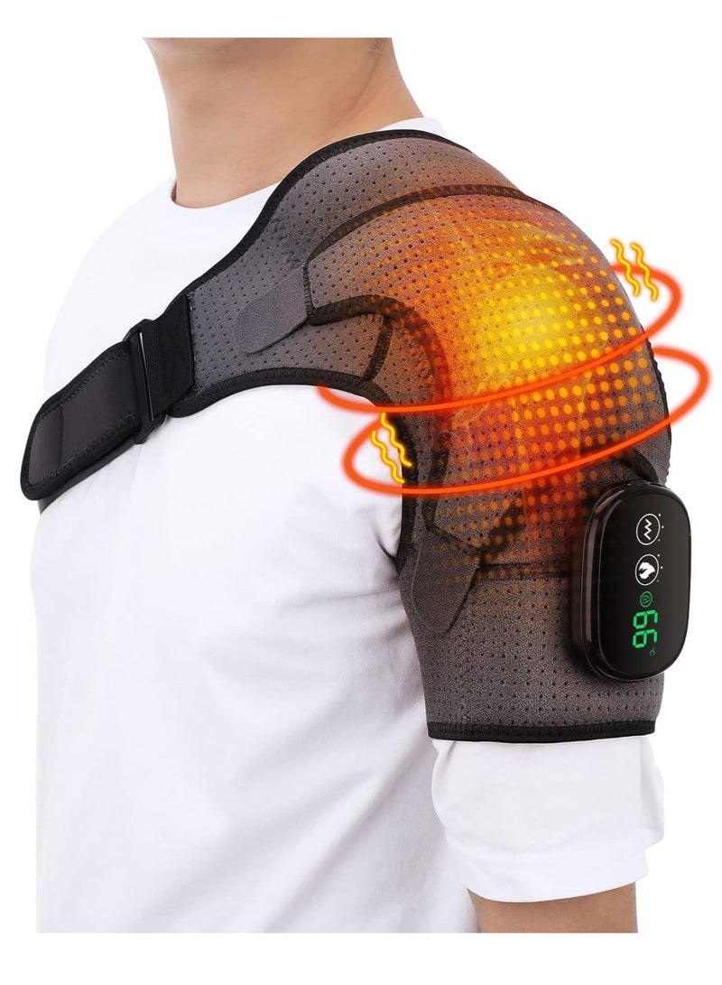 Heated Shoulder Wrap with Vibration, Cordless Heating Pad, Massage Braces for Left Right Shoulder, 3 Vibration and Temperature Settings, LED Display