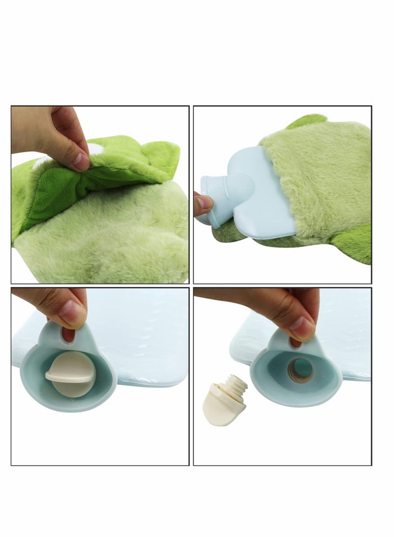 Hot Water Bottle with Soft Cover Water Bag with 3D Cartoon Plush Cover, for Neck, Shoulder Pain and Hand Feet Warmer, Menstrual Cramps, Hot Compress and Cold Therapy