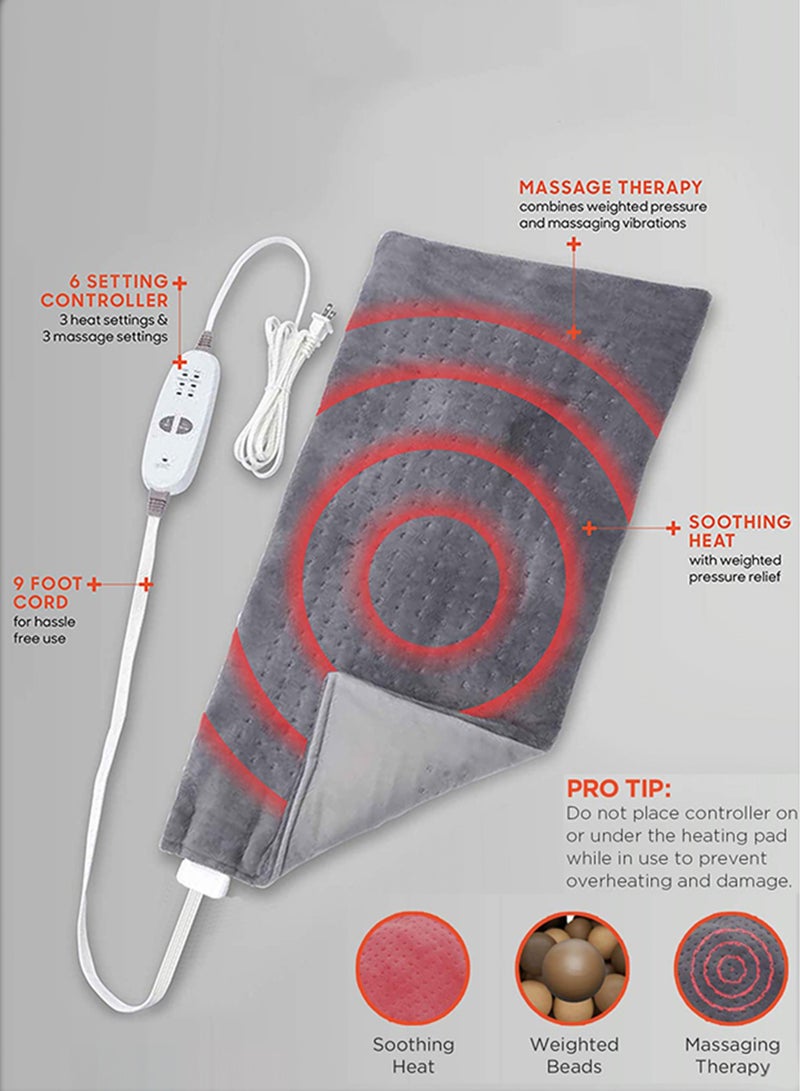 Electric Weighted Calming Heating Pad with 9 Relaxing Combination Blanket Shawl Vibration Massager Therapy