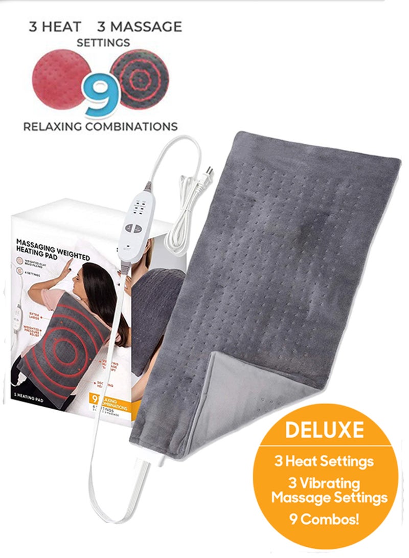 Electric Weighted Calming Heating Pad with 9 Relaxing Combination Blanket Shawl Vibration Massager Therapy