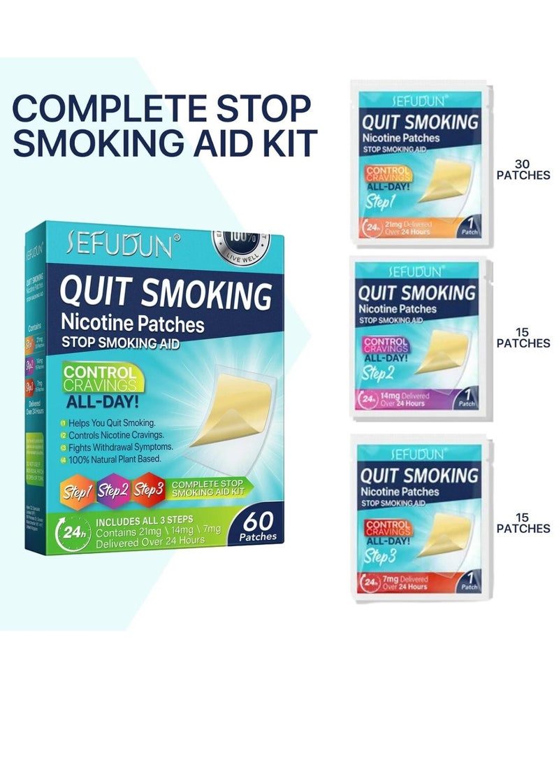 60 Pcs Quit Smoking Patches Natural Plant Stop Smoking Aid Kit Helping Quit Patch Stop Smoking Aid Steps 1 Through 3 to Quit Smoking Help Craving Control and Clear Lung Invisible Nicotine Patches