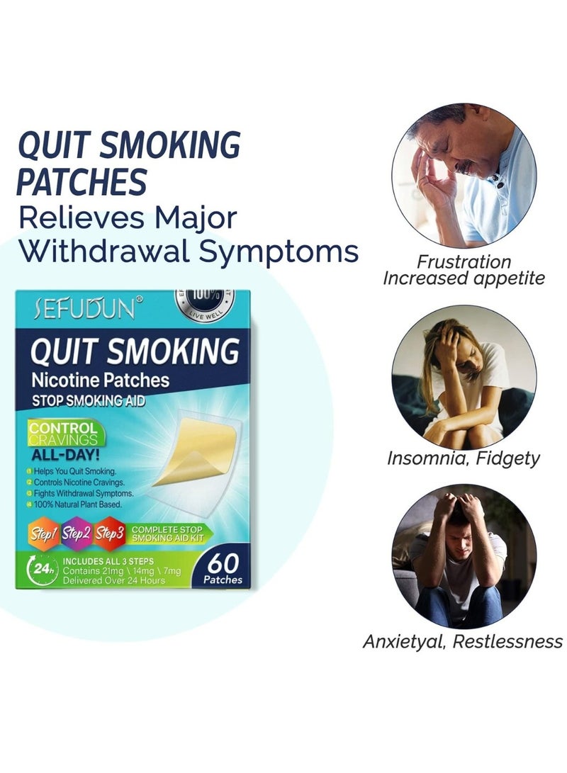 60 Pcs Quit Smoking Patches Natural Plant Stop Smoking Aid Kit Helping Quit Patch Stop Smoking Aid Steps 1 Through 3 to Quit Smoking Help Craving Control and Clear Lung Invisible Nicotine Patches