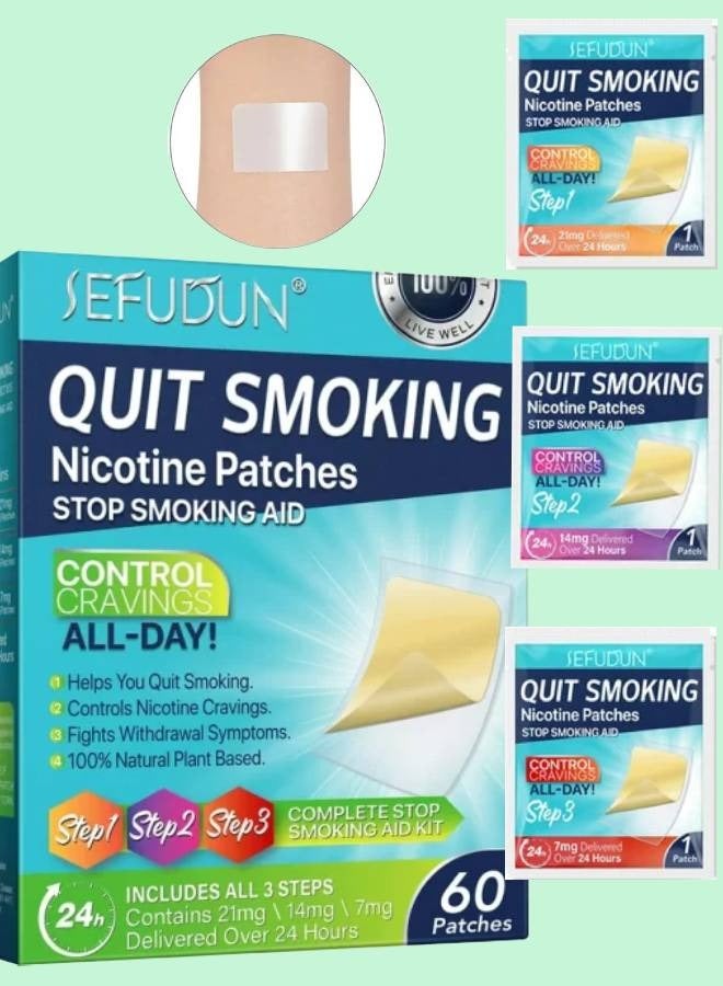 60 Pcs Quit Smoking Patches Natural Plant Stop Smoking Aid Kit Helping Quit Patch Stop Smoking Aid Steps 1 Through 3 to Quit Smoking Help Craving Control and Clear Lung Invisible Nicotine Patches