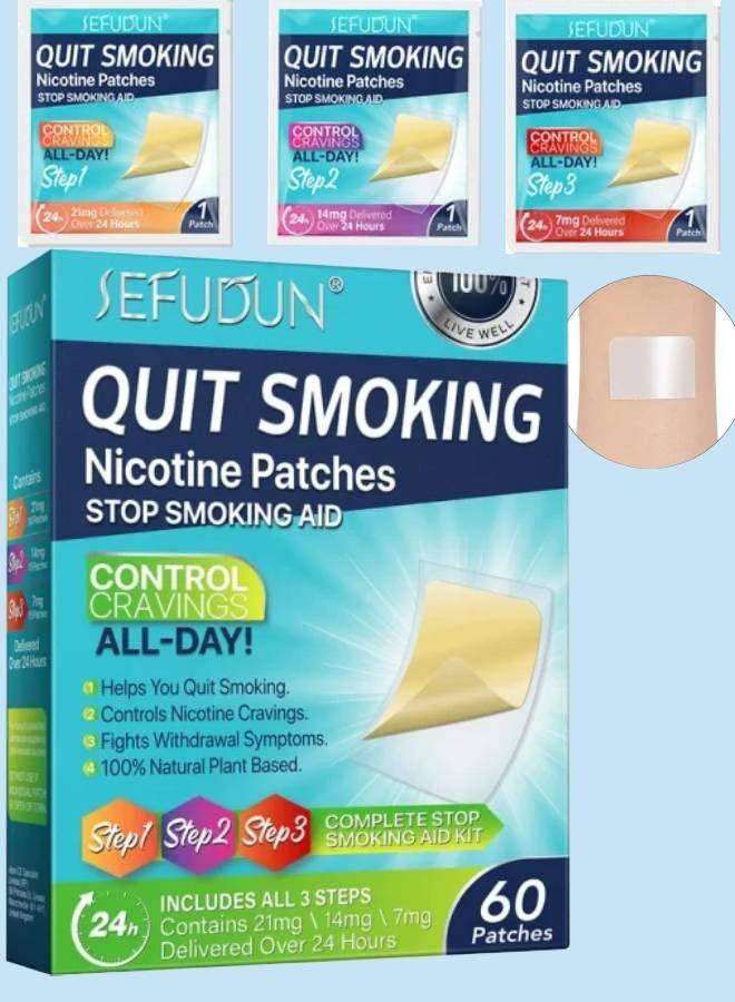 60 Pcs Quit Smoking Patches Helping Quit Patch Stop Smoking Aid Steps 1 Through 3 to Quit Smoking Help Craving Control and Clear Lung Invisible Nicotine Patches Natural Plant Stop Smoking Aid Kit