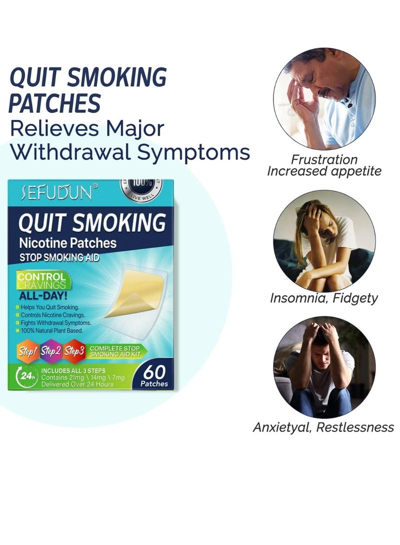 60 Pcs Quit Smoking Patches Helping Quit Patch Stop Smoking Aid Steps 1 Through 3 to Quit Smoking Help Craving Control and Clear Lung Invisible Nicotine Patches Natural Plant Stop Smoking Aid Kit