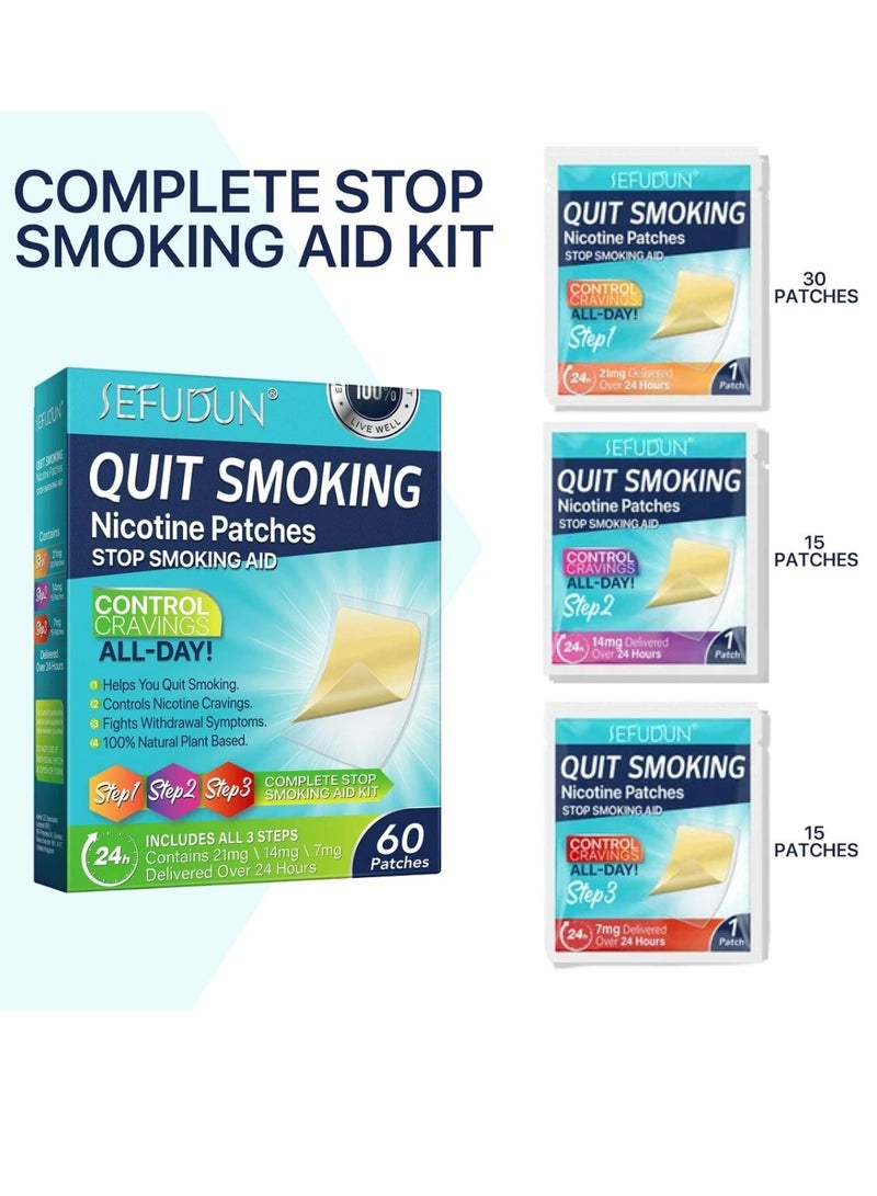 60 Pcs Quit Smoking Patches Helping Quit Patch Stop Smoking Aid Steps 1 Through 3 to Quit Smoking Help Craving Control and Clear Lung Invisible Nicotine Patches Natural Plant Stop Smoking Aid Kit