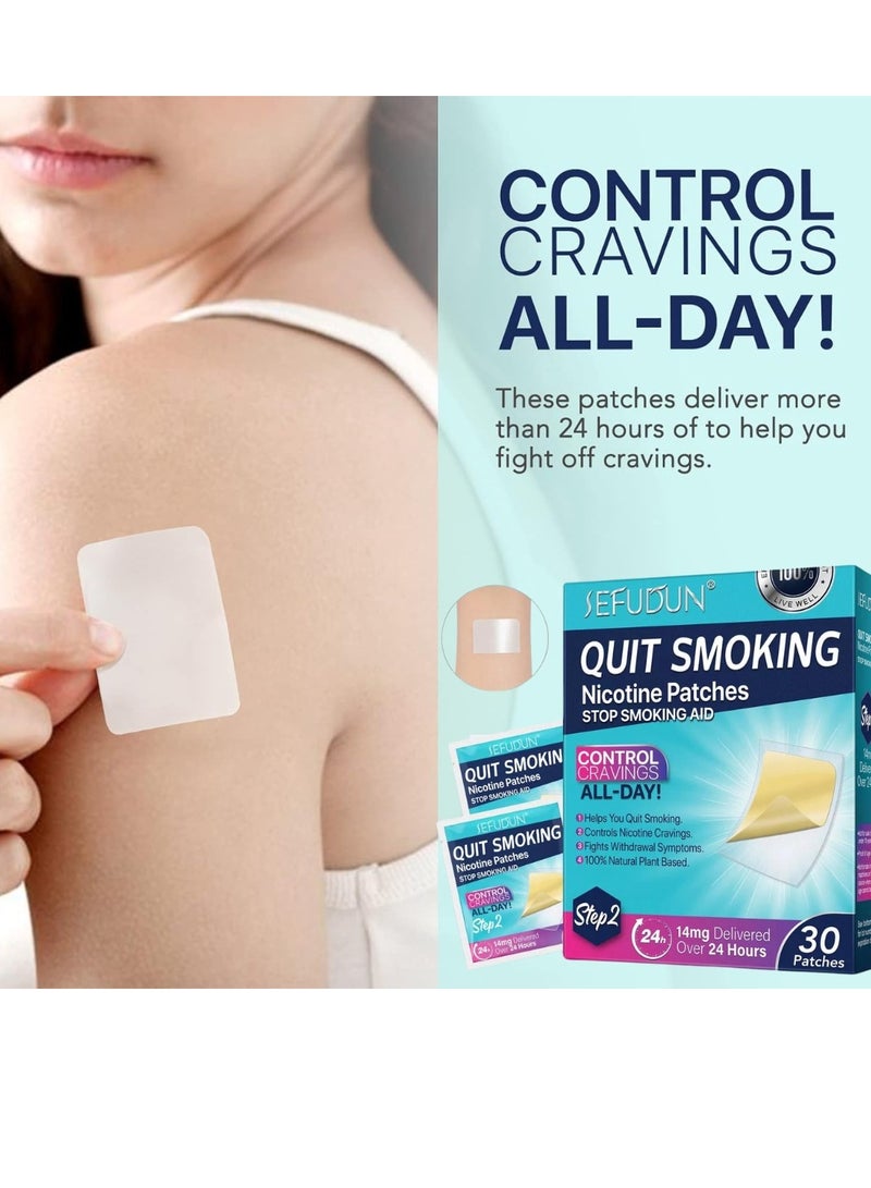 30 Count Quit Smoking Patches Step 2 Smoking Aid to Quit Smoking Delivered Over 24 Hours Transdermal System Long-Lasting Quit Patches for Stop Smoking Aids Easy and Effective Anti Stickers 14mg