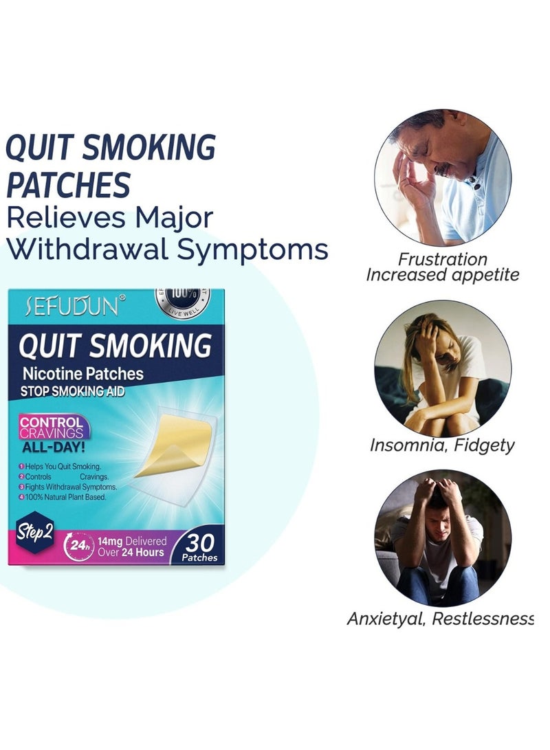 30 Count Quit Smoking Patches Step 2 Smoking Aid to Quit Smoking Delivered Over 24 Hours Transdermal System Long-Lasting Quit Patches for Stop Smoking Aids Easy and Effective Anti Stickers 14mg