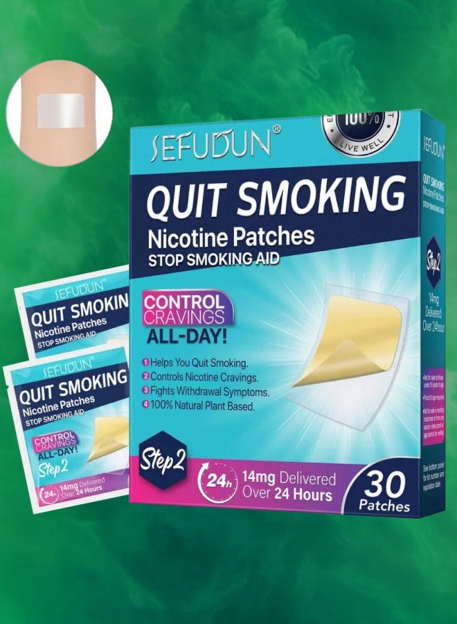 30 Count Quit Smoking Patches Step 2 Smoking Aid to Quit Smoking Delivered Over 24 Hours Transdermal System Long-Lasting Quit Patches for Stop Smoking Aids Easy and Effective Anti Stickers 14mg