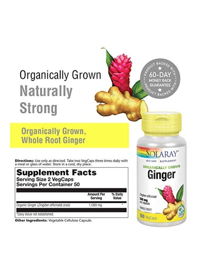 Organically Grown Ginger Dietary Supplement 540mg - 100 Capsules