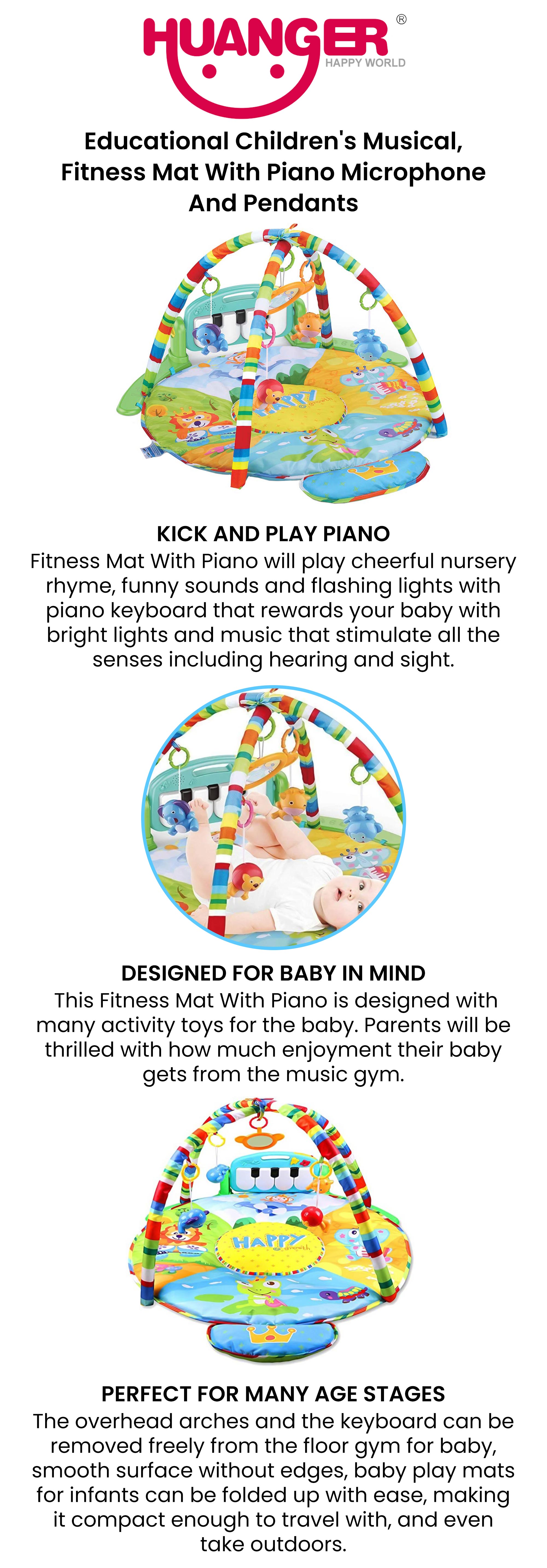 Educational Children's Musical, Fitness Mat With Piano Microphone And Pendants 55x86x86cm