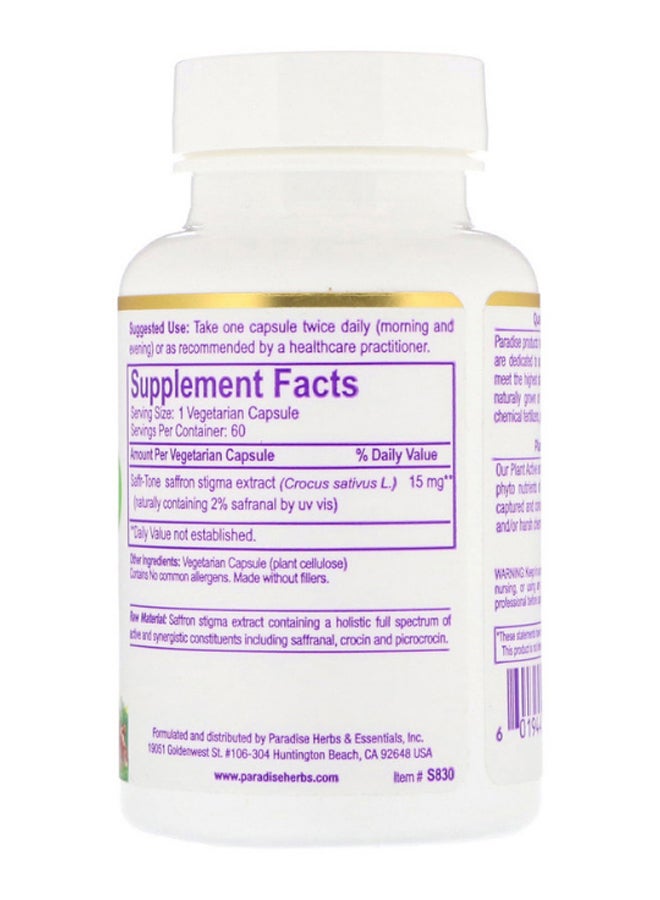Saffr-Tone Plant Active Extract Dietary Supplement - 60 Vegetarian Capsules