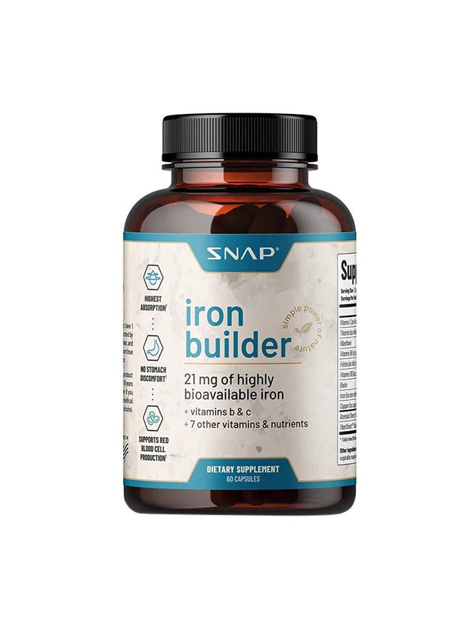 Iron Builder Nutrients to Help with iron Deficiency With 21 Mg Highly Bioavailable Iron,With Cofactors to Aid Adsorption,Gut Friendly Supports Red Blood Cell Production - Dietary Supplement 60 Capsules