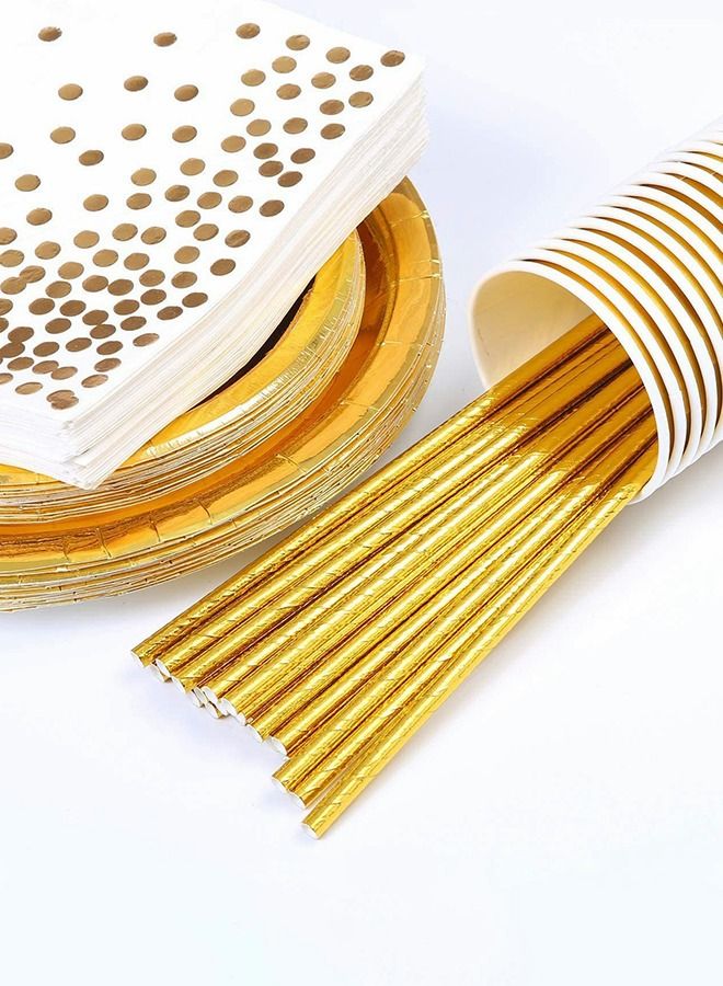 200 Pcs Gold Dinnerware Set,Gold Dinner plate 100 Cups,100 Linen Like Napkins,Party Disposable Tableware,Party Supplies