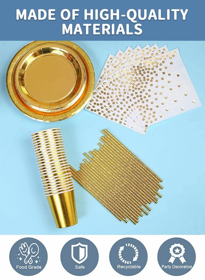 200 Pcs Gold Dinnerware Set,Gold Dinner plate 100 Cups,100 Linen Like Napkins,Party Disposable Tableware,Party Supplies