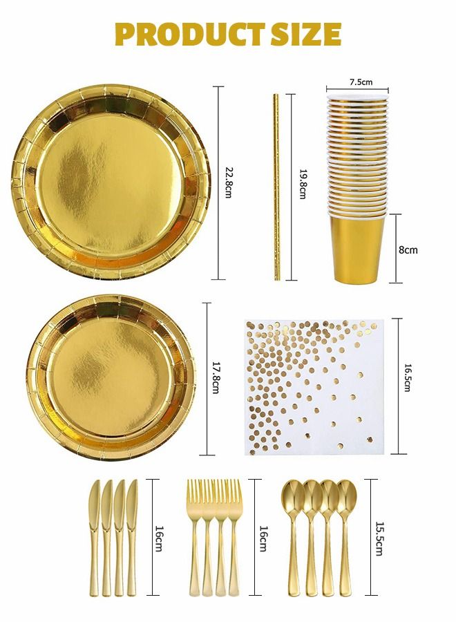 200 Pcs Gold Dinnerware Set,Gold Dinner plate 100 Cups,100 Linen Like Napkins,Party Disposable Tableware,Party Supplies