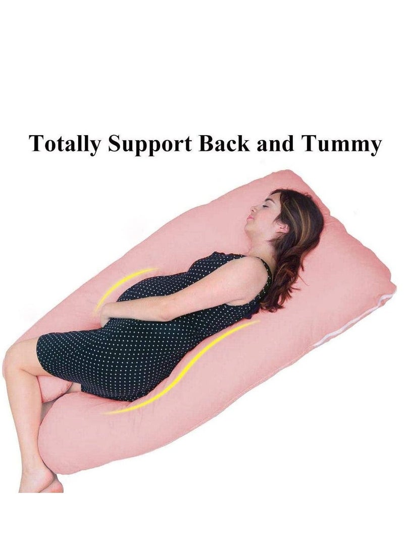 Pregnancy Pillow Size 130x70CM Show Top U Shaped Bedding Maternity and Full Body Support for Pregnant Women with Removable Cover Pink