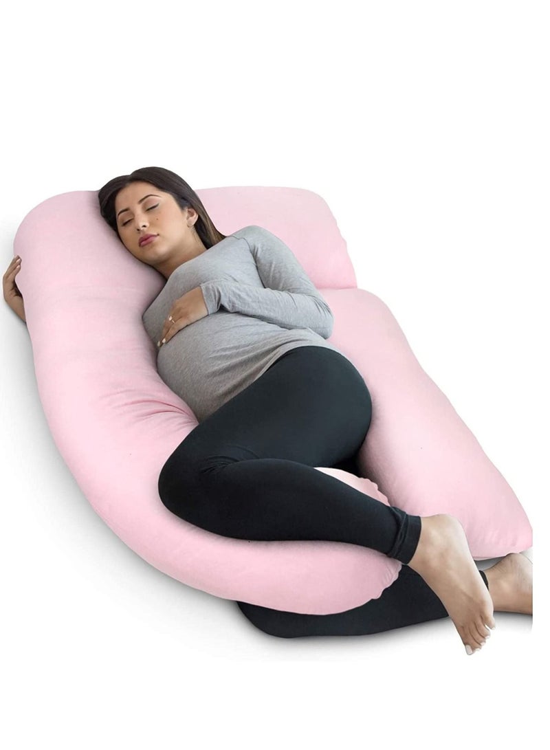 Pregnancy Pillow Size 130x70CM Show Top U Shaped Bedding Maternity and Full Body Support for Pregnant Women with Removable Cover Pink