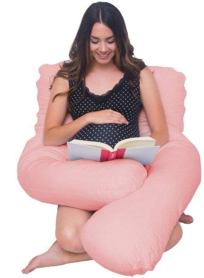 Pregnancy Pillow Size 130x70CM Show Top U Shaped Bedding Maternity and Full Body Support for Pregnant Women with Removable Cover Pink