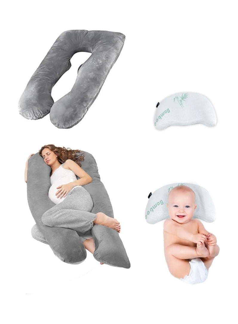 PLUSH Full Body U-Shape Pregnancy Pillow for Maternity Support & Baby Pillow for Head and Neck Support (Perfect Combo for Mom and Baby)