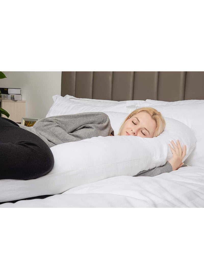 Maternity Pillow, U Shape Maternity Full Body Pillow With Zipper Removable Cover, Maternity Back, Hip, Leg, Belly Support (White-cotton)