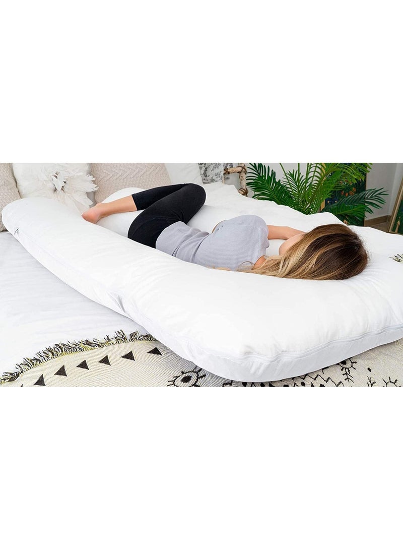 Maternity Pillow, U Shape Maternity Full Body Pillow With Zipper Removable Cover, Maternity Back, Hip, Leg, Belly Support (White-cotton)