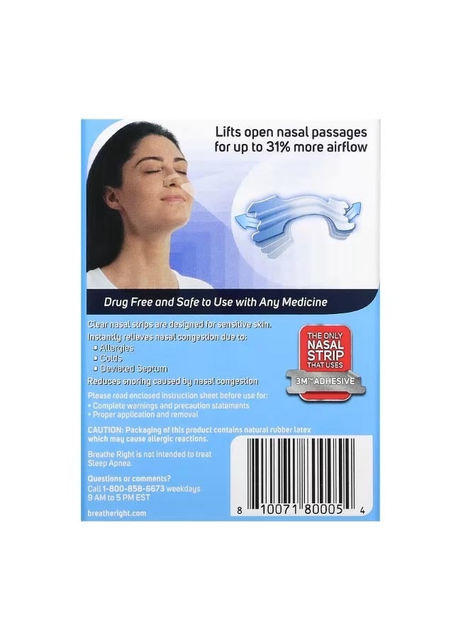 Nasal Strips Clear For Sensitive Skin Large 30 Clear Strips