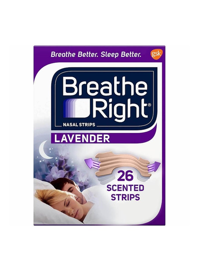 Breathe Right Nasal Strips Calming Lavender Scent Extra Strength Tan Nasal Strips Help Stop Snoring Snoring Solution & Nasal Congestion Relief Caused By Colds & Allergies 26 Count