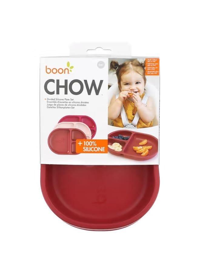 Chow, Divided Silicone Plate Set, 6 Months+, Multicolor, 3 Pack