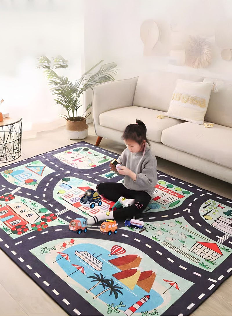 Kids Carpet Play Mat Rug for Playroom,City Life with Road Traffic Car Rug Mat, Learning and Educational Play Rugs with 3 Cars,Indoor Game Mat(120*160cm)