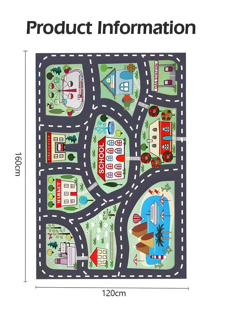 Kids Carpet Play Mat Rug for Playroom,City Life with Road Traffic Car Rug Mat, Learning and Educational Play Rugs with 3 Cars,Indoor Game Mat(120*160cm)