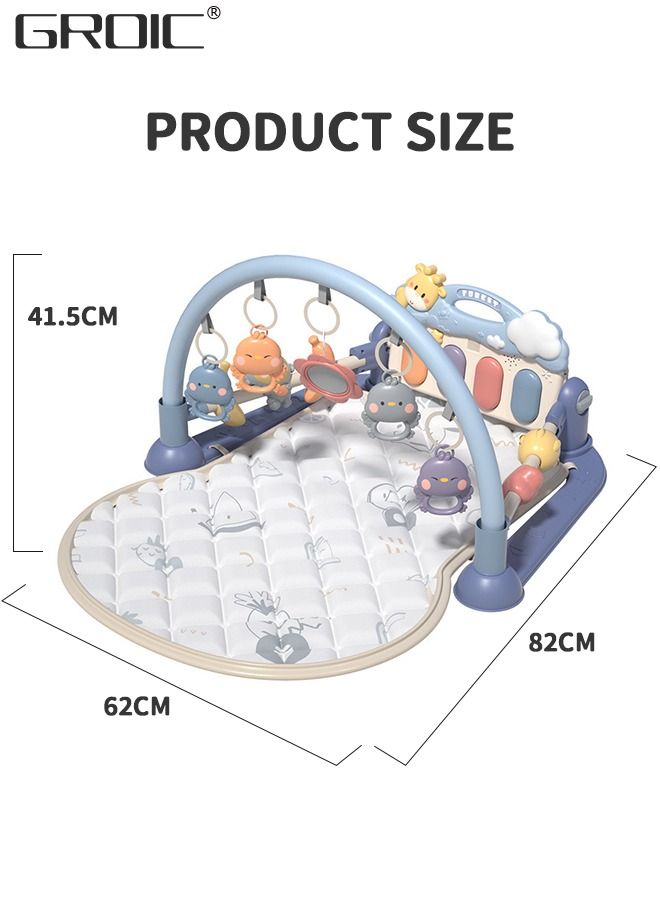 Baby Gym Activity Play Mat with Sounds,Lights and Music, Funny Play Piano Tummy Time Baby Activity Gym Mat with 5 Infant Learning Sensory Baby Toys, Early Development Playmat Toy