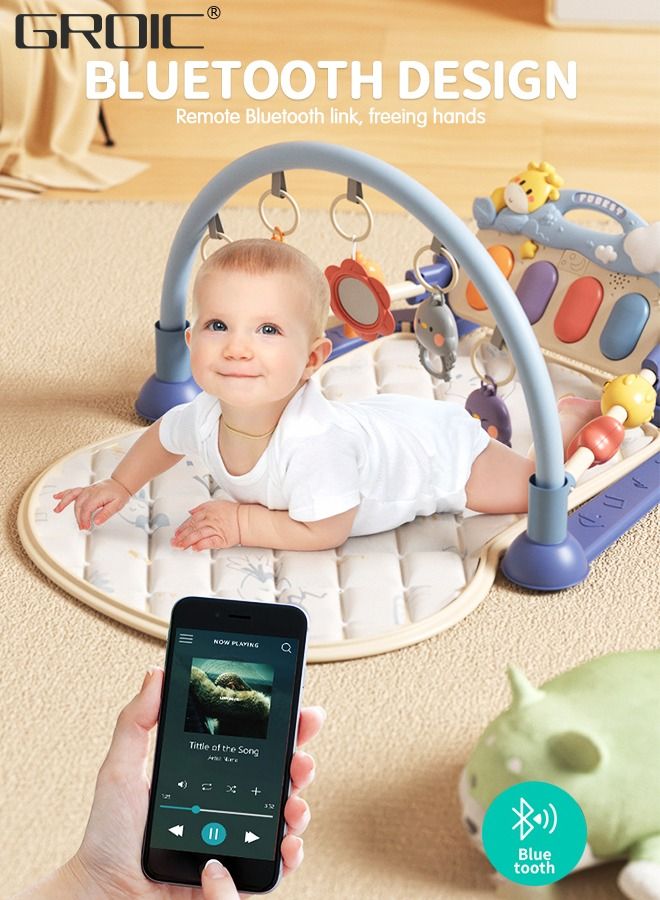 Baby Gym Activity Play Mat with Sounds,Lights and Music, Funny Play Piano Tummy Time Baby Activity Gym Mat with 5 Infant Learning Sensory Baby Toys, Early Development Playmat Toy